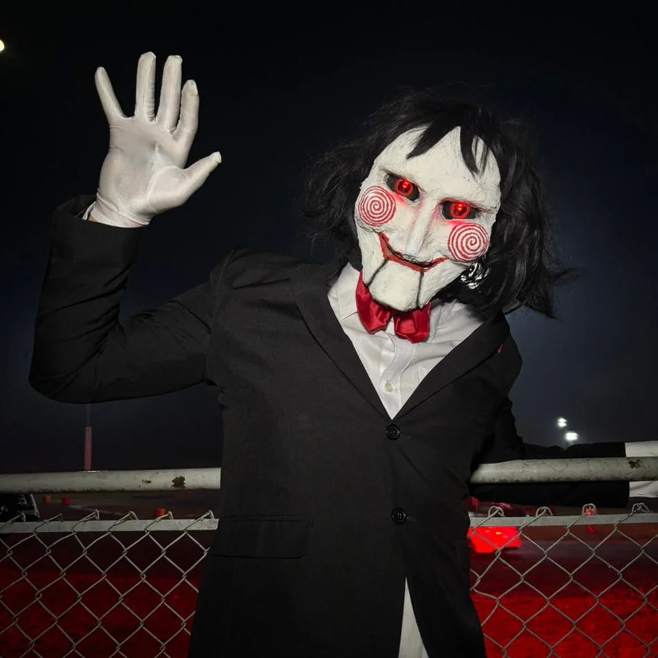 Recepção assustadora com o personagem Jigsaw para festas e eventos corporativos Recepção assustadora com o personagem Jigsaw para festas e eventos corporativos